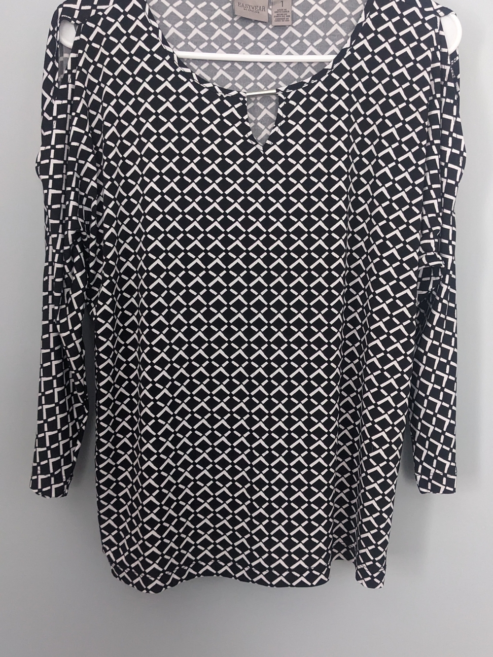 Chico's Black & White Geometric Cold-Shoulder Blouse 1
